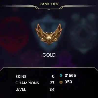 【 NA 】 ⸱ Gold IV 31% WR | Hand - ( leveled + Boosted ) | Unverified | 31565 BE | 350 RP | Untouched-Loot |Check Description
