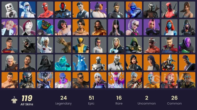 [ALL PLATFORMS] 119 skins | Eon | Rogue Spider Knight | Gold Brutus | Gold Midas | Snap | Joey | Fade | Malik | CHANGEABLE MAIL