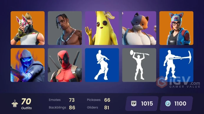 [ALL PLATFORMS] 70 skins | Travis Scott | Astro Jack | Harley Quinn | Blade | Raise The Cup | Venom | 1100 VB |  CHANGEABLE MAIL