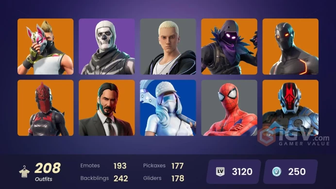 [All Platforms] 208 skins | OG STW | Fishstick World Cup | Gold Brutus | Gold Midas | Rogue Agent | Gold  | 250 VB | Parental Control