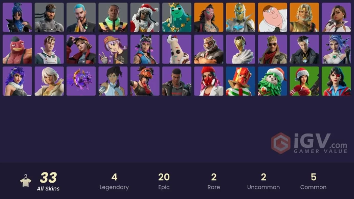 [PSN/XBOX/PC] 33 skins | Peter Griffin | Kado Thorne | Spectra Knight | Zeus | Poseidon | Solid Snake | Khaby Lame | Santa Dogg | 850 VB