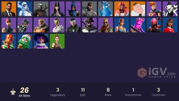 [PC/XBOX] 26 skins | John Wick | Peter Griffin | Valeria | Mandalorian | Polar Peely | Solid Snake | Nisha | Reese | Silas Hesk | Oscar | Kor |