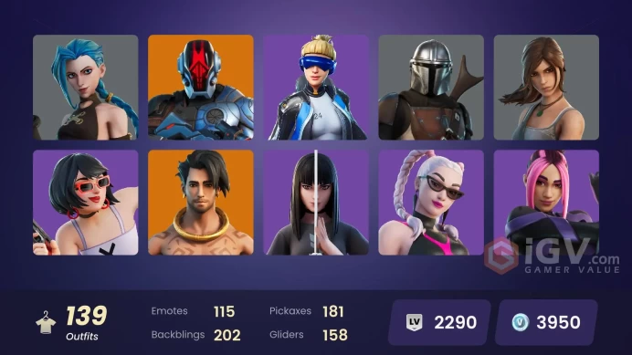 [ALL PLATFORMS]-138 Skin-181 Pickaxe-115 Emotes-158 Gliders-Neo Versa-Arcane Jinx OG-Lara Croft-The Cube Queen-FULL ACCESS-