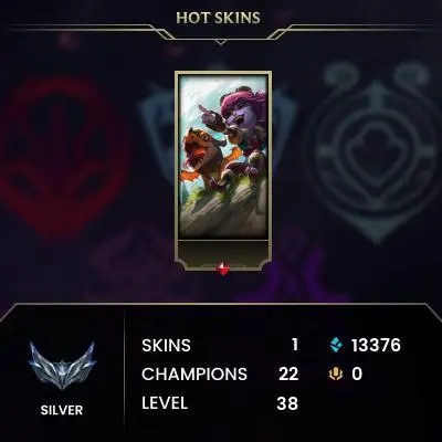 S15 Silver IV (0 LP) / BE: 13376 / CHAMPS: 22 / Dragon Trainer Tristana, / Key, Level: 38 / VANGUARD SAFE / PLACEMENTS