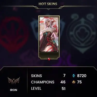 S15 Iron III (0 LP) / BE: 8720 / RP: 75 / CHAMPS: 46 / Snow Bunny Nidalee, Dawnbringer Renekton, Prototype Viktor, Faerie Court Katarin