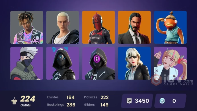 [ALL PLATFORMS]-225 Skin-245 pickaxes-162 emotes-Unchained Ramirez OG-Games Guard-Games Manager-Juice WRLD-John WicK-Son Goku-FULL ACCESS-