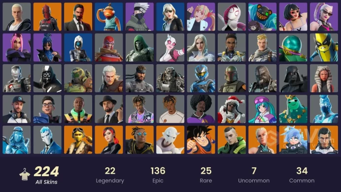 [ALL PLATFORMS]-225 Skin-245 pickaxes-162 emotes-Unchained Ramirez OG-Games Guard-Games Manager-Juice WRLD-John WicK-Son Goku-FULL ACCESS-