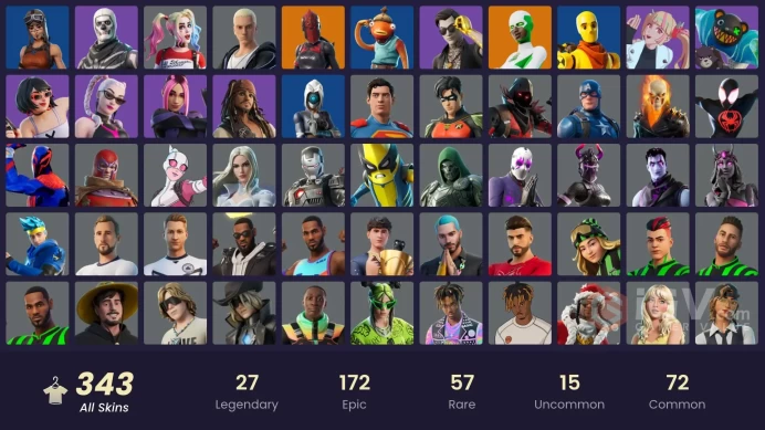 [ALL PLATFORMS]-343 Skin-307 Pickaxes-221 Emote -162 Gliders-300K V-Bucks Spend-Aloy-Dragon Balls-Spider Knight-Doggo-Mogul Master (USA)-