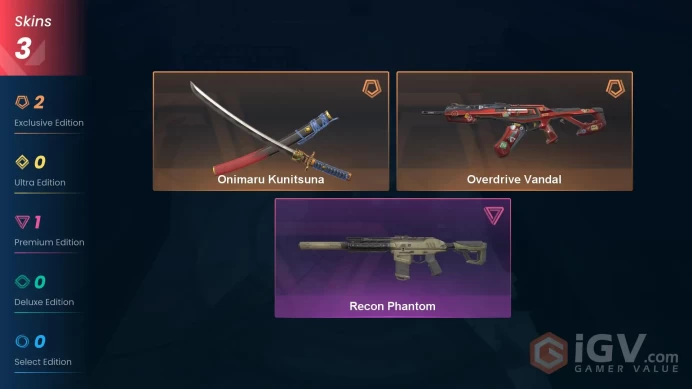 [Turkish - EU] 3x Rare Skins Combo [Onimaru Kanitsuna Sword + Overdrive Vandal + Recon Phantom] | Ranked Ready | Full Access | Instant Delivery