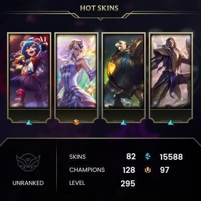 EMAIL CHANGEABLE - EUW - 128 CHAMPIONS - 82 SKINS - 15588 BE - HAND LEVELED - INACTIVE - SAFE 100% - WARRANTY - ULTRA RARE SKINS