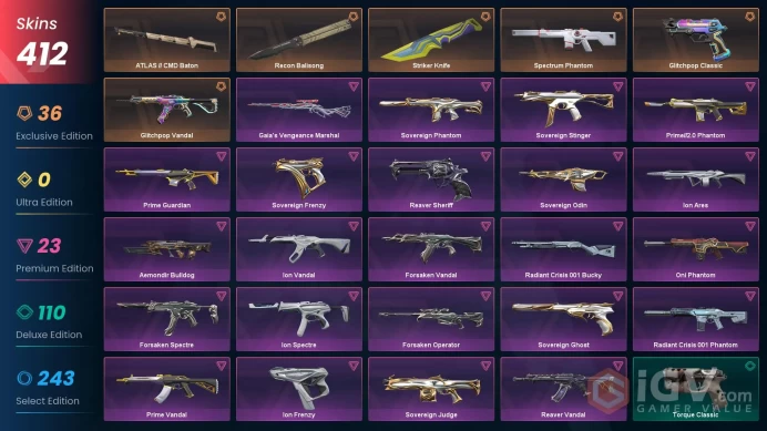 [ASIA] 412 Skins | 33 Knife | Full Acces | Recon Balisong / Ion Karambit/  Prime 2.0 Karambit / Spectrum Phantom / Glitchpop Vandal |