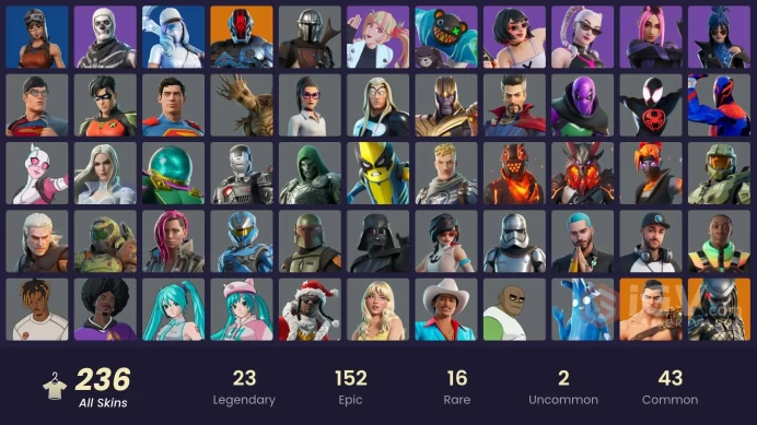 [ALL PLATFORMS]-237 Skins-247 Pickaxes -215 Emotes-168 Gliders -Renegade Raider-Dragon Balls-Master Chief-Skull Trooper-Shady Doggo-FULL ACCESS-