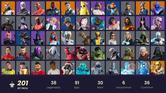 [ALL PLATFORMS]-201 Skin-188 Pickaxes-164 Emotes-178 Gliders-Demogorgon OG-Skull Trooper-Fishstick-Hulk-FULL ACCESS-