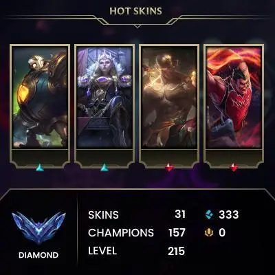 D2 ELO HONOR5 HANDLEVELED NEVER BAN >150 champs 31 skins (2 ultimate)