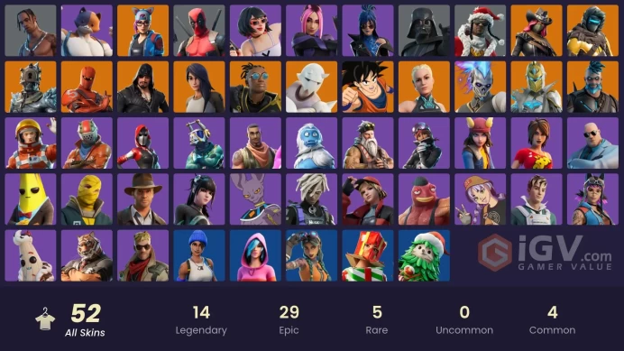FA - [PSN/XBOX/SWITCH/PC] 52 skins | Travis Scott | Take The L | Gear Specialist Maya | Omegarok | Spectra Knight