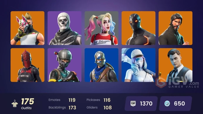 175 skins | Merry Mint Axe | The Reaper | Elite Agent | Polo Prodigy | Take The L | Blue Squire | Royale Knight | Omega | Ride The Pony