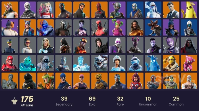 175 skins | Merry Mint Axe | The Reaper | Elite Agent | Polo Prodigy | Take The L | Blue Squire | Royale Knight | Omega | Ride The Pony