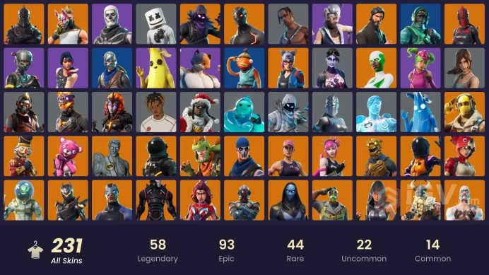 230 skins | Black Knight | Travis Scott | The Reaper | Elite Agent | Take The L | Floss | Fresh | Tidy | Blue Squire | Royale Knight | Reaper