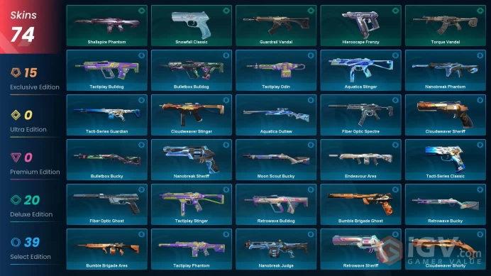 EU - LVL 74 - UNRANKED - 6 KNIFES - 74 SKINS (~30,425 VP)Blades of Primordia, Comet Sword, Guardrail Hammer, Primordium Vandal, Mystbloom Kunai