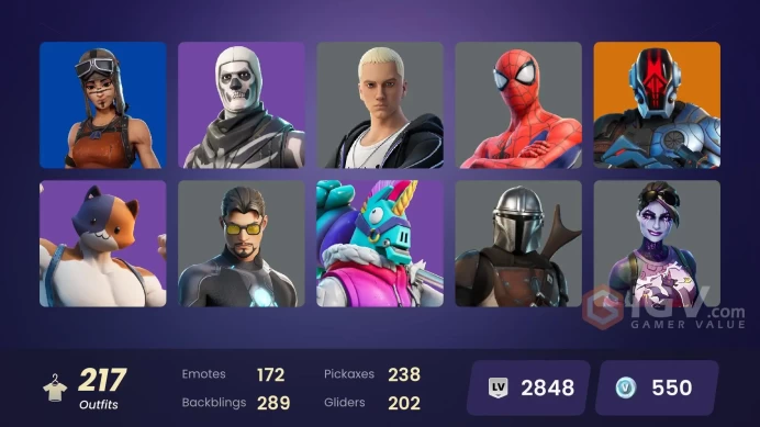 [ALL PLATFORMS]-217 Skin-258 Pickaxes-172 Emotes-202 Gliders-Renegade Raider-FULL ACCESS-