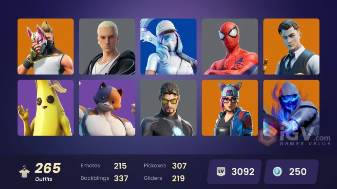 [ALL PLATFORMS]-265 Skin-322 Pickaxes-215 Emotes -219 Gliders -OG STW-Leviathan Axe-Reaper-Midas-Lara Croft-FNCS Renegade-Heron Stance Hero