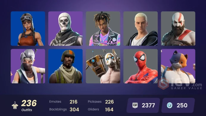[ALL PLATFORMS]-235 Skin-Psycho Bandit-Kratos-Aerial Assault Trooper-Renegade Raider-Snoop Dogg-Clix-Juice WRLD-Lara Croft-FULL ACCESS-