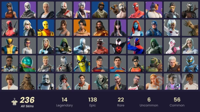 [ALL PLATFORMS]-235 Skin-Psycho Bandit-Kratos-Aerial Assault Trooper-Renegade Raider-Snoop Dogg-Clix-Juice WRLD-Lara Croft-FULL ACCESS-