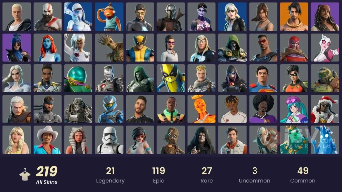 [ALL PLATFORMS]-219 Skin-254 Pickaxes-197 Emotes-184 Gliders-Kratos-Leviathan Axe-Eco-Fishstick-FULLL ACCESS-