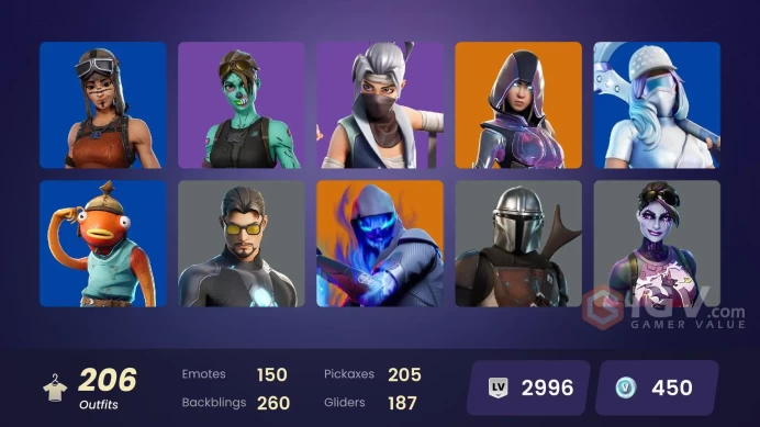 [ALL PLATFORMS]-206 Skin-225 Pickaxes-150 Emotes-187 Gliders-Renegade Raider-Glow OG-Cloud Striker-Trilogy-Kor-Kuno-Skull Ranger-Fishstick-
