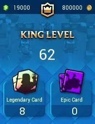 VIP CR LVL 62 | GEM 19K | MAX CARD 105 (ELITE 23) | EVO 10 | EMOTE 40 | BATTLE WONS 12233 | KT 15 | TROPHY 9305 | ARENA 23 | INSTANT DELIVERY