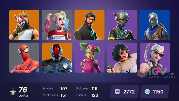[ALL PLATFORMS]-76 Skin-The Reaper-Elite Agent-Blue Squire-Royale Knight-Harley Quinn-Rex-FULL ACCESS-