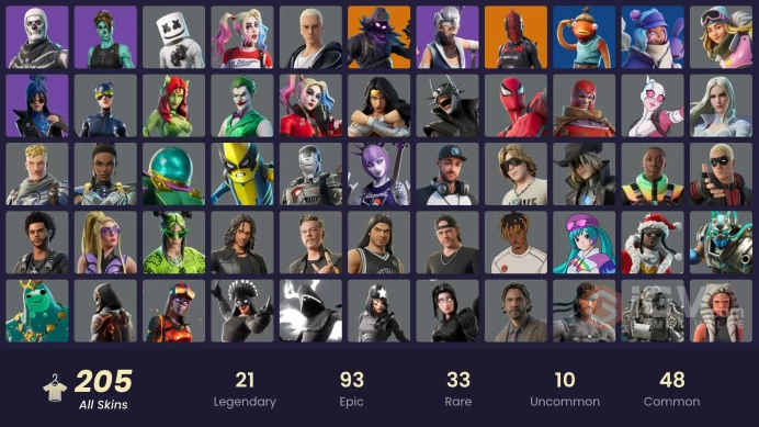 [ALL PLATFORMS]-205 Skin-260 Pickaxes-200 Emote-Trinity Trooper-Marshmello-Michelangelo-Ascendant Midas-Catwoman-Harley Quinn-Fishstick-