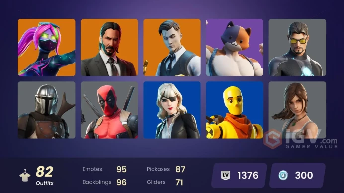 [PC/XBOX] 82 skins · 19 paid ≈ 23,100 V-Bucks | Cloud Striker Blue Team Leader Trilogy Point Patroller John Wick Sultura Eternal Knight Firebran