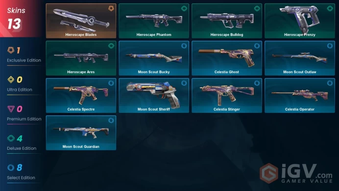 EU 1 KNIFE 13 SKINS Hieroscape Blades Hieroscape Frenzy RANKED READY 43 LEVEL DTLel
