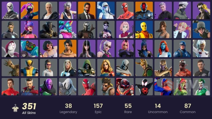 [ALL PLATFORMS]-351 Skin-311 Pickaxes-239 Emotes-170 Gliders-Huntmaster Saber-John Wick-Son Goku-Thanos-Plague-Midsummer Midas-FNCS 3:1 Champion