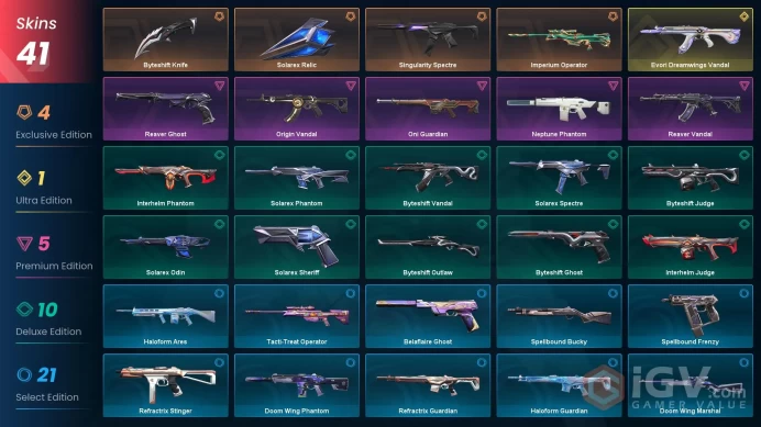 EU | Evori Dreamwings Vandal, Reaver Vandal, Reaver Ghost, Singularity Spectre, Neptune Phantom, Origin Vandal, Imperium Operator, Oni Guardian
