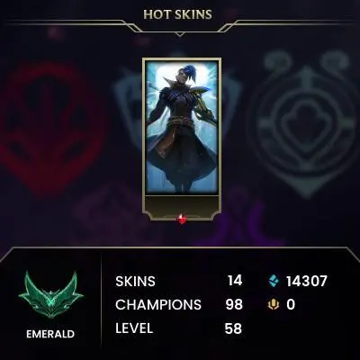 EUW / EMERALD 4/ 100 Champ / 14 Skins(1 Legendary, 4 Epic) / 14.3K BE / HONOR 5 / HANDMADE / 58 LVL / FULL ACCES / LIFETIME WARRANTY / CHEAP