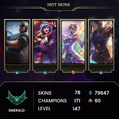 EUW // EMERALD 4 // HANDMADE // FULL ACCESS // MAIL CHANGEALBE // AUTO DELIVERY // 73 SKINS // 54 WR