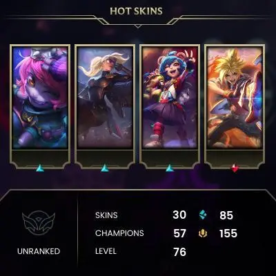 EUW / UNRANKED / 57 Champ / 30 Skins(1 Mythic, 4 Legendary, 8 Epic) / RIOT KAYLE / HONOR 3 / S6 ACC / HANDMADE / FULL ACCES / LIFETIME WARRANTY
