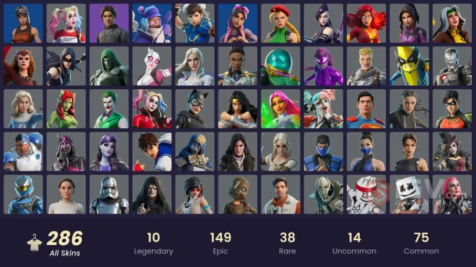 [ALL PLATFORMS]-285 Skin-163 Paid-310.500 V-B SPEND-208 Pickaxe-241 Emote-Modena Icon OG-Harley Quinn-Renegade Raider-Chun-Li-CHANGEABLE MAIL