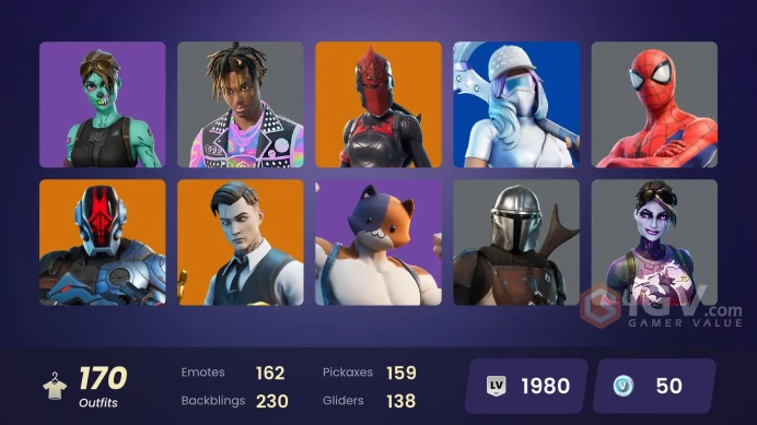 PC/Nintendo 156 skins | Leviathan Axe | Gold Midas | Cloud Striker | Subzero Cryptic | Ronin | Renzo the Destroyer | Galaxy Scout | Red Knight 