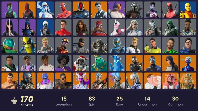PC/Nintendo 156 skins | Leviathan Axe | Gold Midas | Cloud Striker | Subzero Cryptic | Ronin | Renzo the Destroyer | Galaxy Scout | Red Knight 