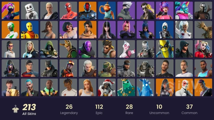 ALL PLATFORMS-212 Skin-222 Pickaxes-FNCS 3:1 Champion-FNCS Renegade-Champion Kyra-Heron Stance Hero-Backlash-Lara Croft-Marshmello-Fishstick-