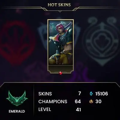 [EUW] Season 15 | Emerald 1 %54.2 WR (JG) | 7 Skins | 15.1K BE | Honor 4 | 64 Champs | CHANGEABLE E-MAIL Wins: 52 Losses: 44
