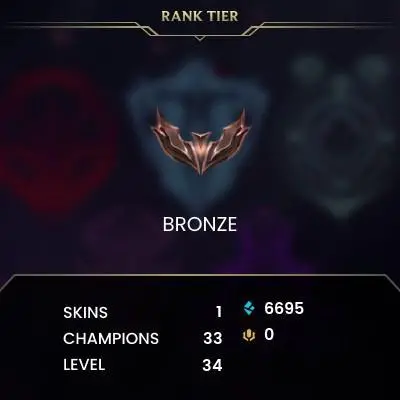EUW / BRONZE 3 / 33 Champ / 1 Good Skins/ 6.6K BE / HONOR 3 / S13 ACC / 34 LVL / FULL ACCES / HANDMADE / LIFETIME WARRANTY / CHEAP