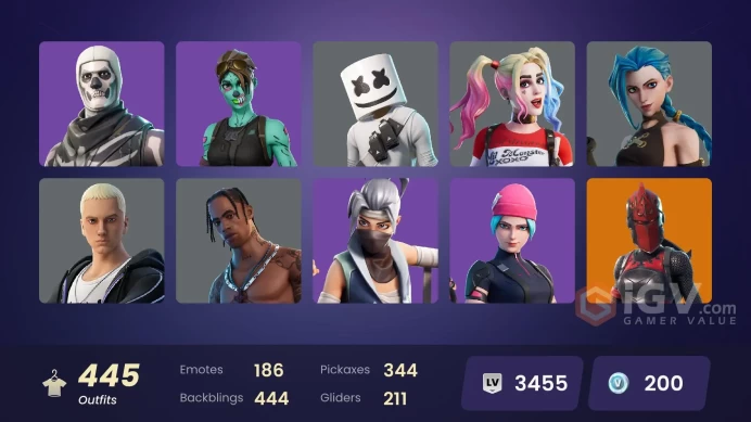 [XBOX/PC] 445 skins | Wildcat | Travis Scott | Arcane Jinx | Chun-Li | Gold Midas | Gold Brutus | Gold Meowscles | Grind | Fixer | 100 VB