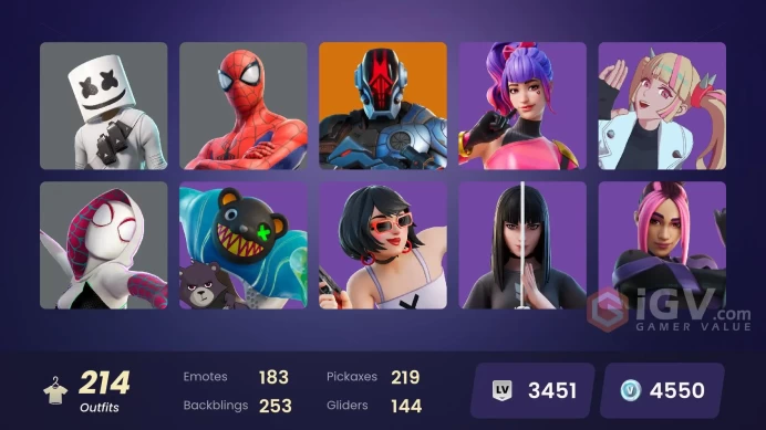 [ALL PLATFORMS]-214 Skin-239 Pickaxes-Marshmello-Scarlet Witch-Catwoman-FNCS Champion Seeker-Champion Siren-FULL ACCESS-