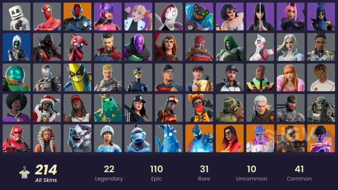 [ALL PLATFORMS]-214 Skin-239 Pickaxes-Marshmello-Scarlet Witch-Catwoman-FNCS Champion Seeker-Champion Siren-FULL ACCESS-