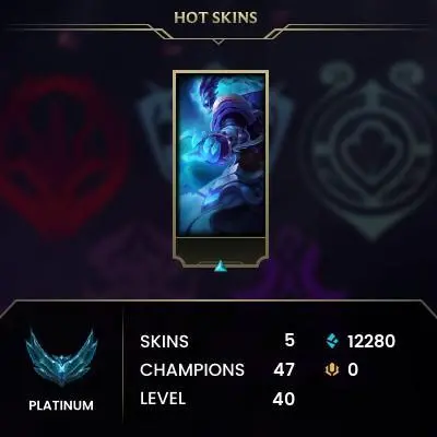 EUW / PLATIN 2(75LP) / FLEX PLAT 4 / 47 Champ / 5 PERFECT SKINS / 12.2K BE / HONOR 4 / S14 ACC / HANDMADE / 40 LVL / FULL ACCES / CHEAP