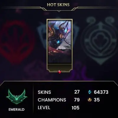 EUW / EMERALD 4 %60WR / 79 Champ / 27 PERFECT SKINS / 64.3K BE / HONOR 5 / S9 ACC / 105 LVL / FULL ACCES / HANDMADE / LIFETIME WARRANTY / CHEAP